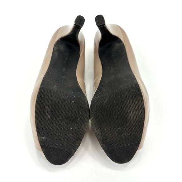 9 & CO Stiletto Pumps Size 7.5 Tan Faux Patent Leather Hidden Platform Peep-Toe - Picture 7 of 15